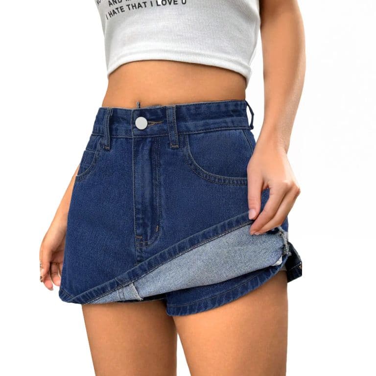Falda Short Jeans Mezclilla Full Elasticada Tiro Alto Pretina Alta Azul 2XL