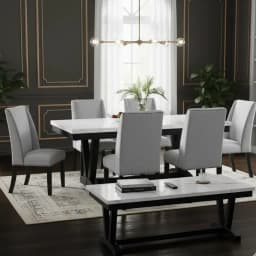 Set de Comedor 6 Sillas Rodeus + Mesa de Centro Marmol Blanco Blanco