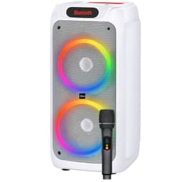 Parlante Karaoke RGB Flaming BIG BASS Dual 8" con Microfono Inalambrico 60W RMS Blanco Blanco