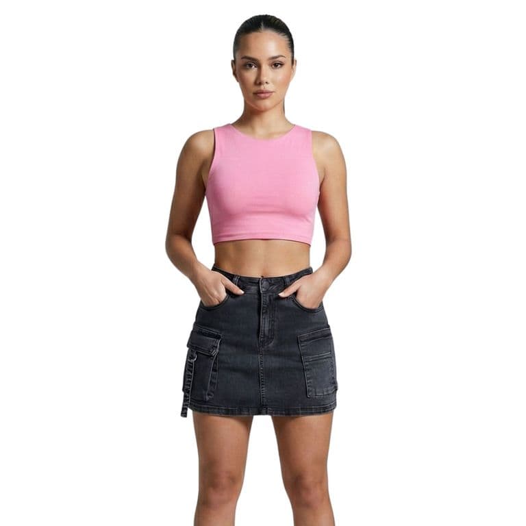 Falda Jeans Con Short Mujer Cargo Gris 40