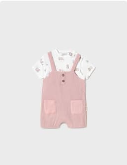 Enterito corto con peto simulado estampado Rosa 4-6 MESES
