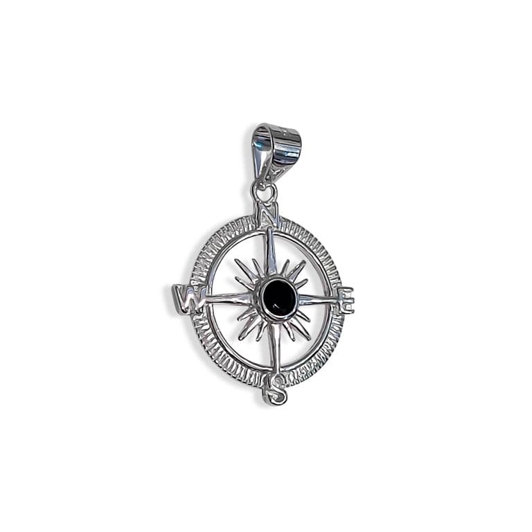 Colgante Rosa De Los Vientos Circon Negro Plata Fina 925 Plateado TALLA UNICA