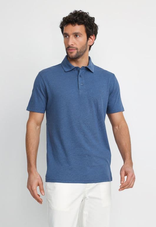 Polera Polo Lino Algodon Morris Azul Azul M