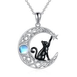 Collar plata 925 gato negro piedra luna mujer joya Plateado TALLA UNICA