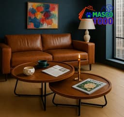 Juego Mesas Centro Redonda Living Madera Moderna 80cm y 60cm