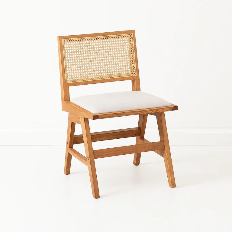 Silla Aura de Rattan con Asiento de Tela - Natural Beige Beige