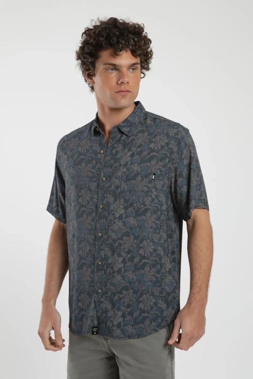 Camisa Tropical Hombre - Algodon Organico Azul M