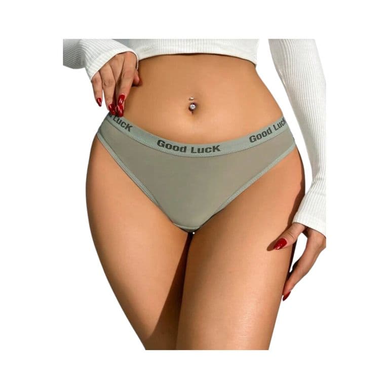Tanga verde menta con cintura Good Luck y diseno deportivo Verde Militar M
