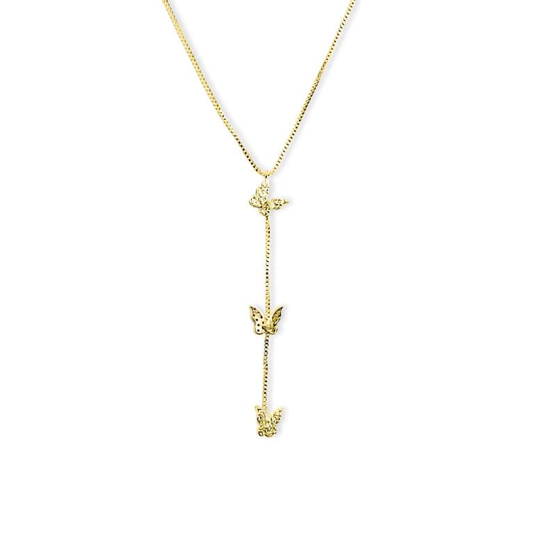 Collar Corbatero 3 Mariposas Circon Enchapado Oro 18K Dorado TALLA UNICA
