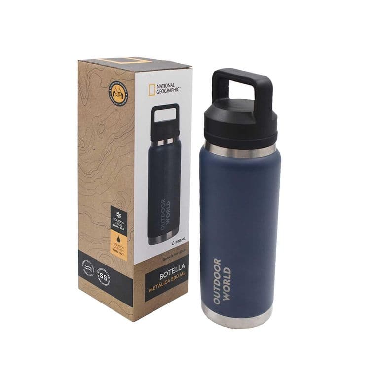 Botella Metalica Termica Doble Boca Ajustable Angosta y Ancha 800ml Azul