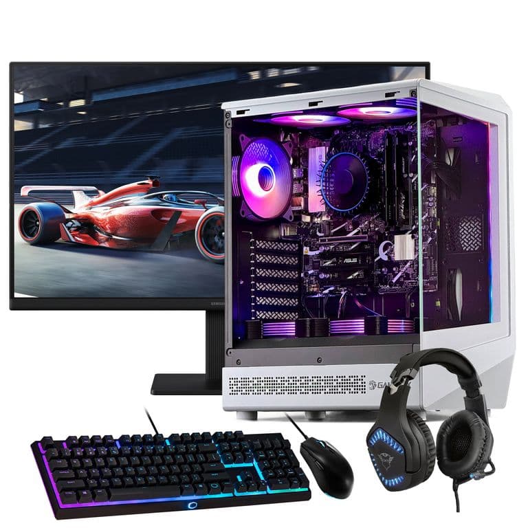 PC GAMER Blanco + MONITOR 24 + Perif: INTEL CORE i3 14100 16Gb 500Gb RTX 3050