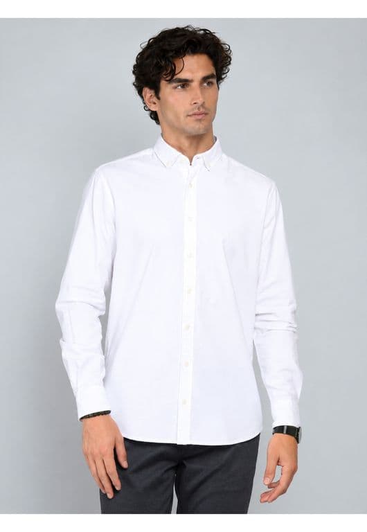 Camisa Hombre Oxford Spandex Elastica Manga Larga Blanco S