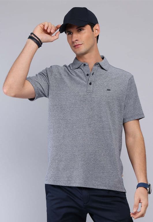 Polera Melange Manga Corta Azul Marino S