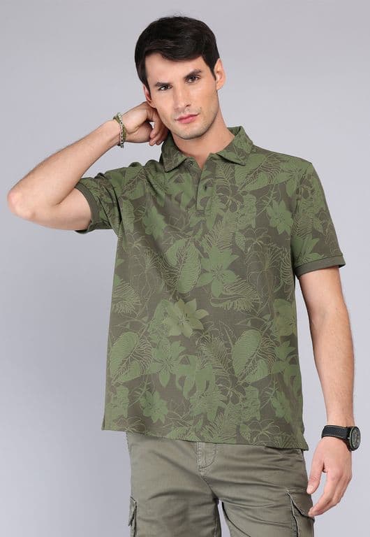 Polera Pique Print Verde Oliva S