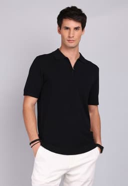 Polera Tejida Cuello Con Cierre Negro M