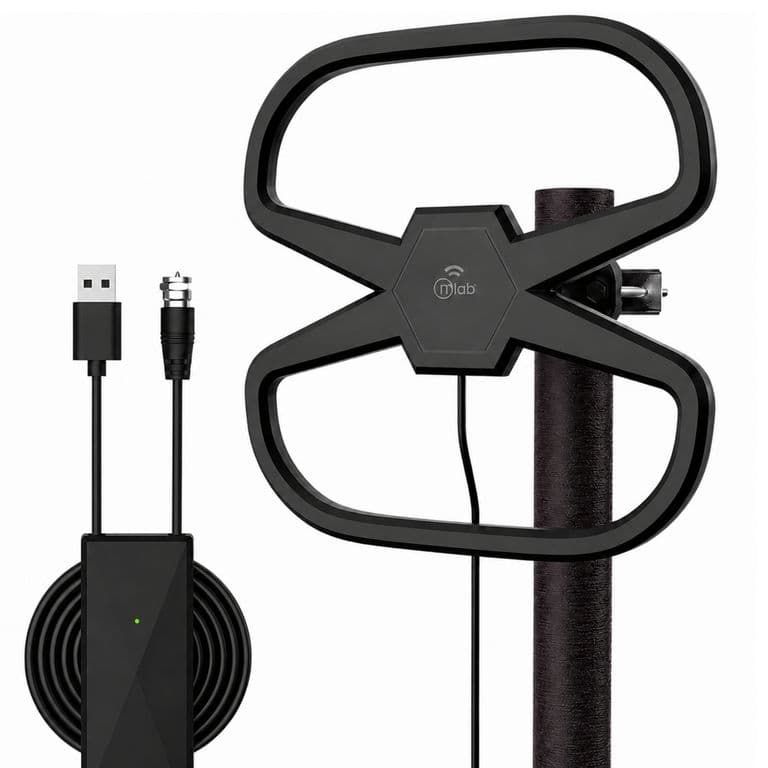 Antena de TV Digital HDTV Amplificada 32DBI / 10MT / Ext-Int de Alta Ganancia