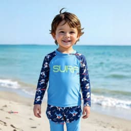 Traje De Bano Manga Larga Con Pantalon Largo y Pantalon Corto Nino de 3 a 11 Anos Blue Surf Multicolor 5-6 ANOS