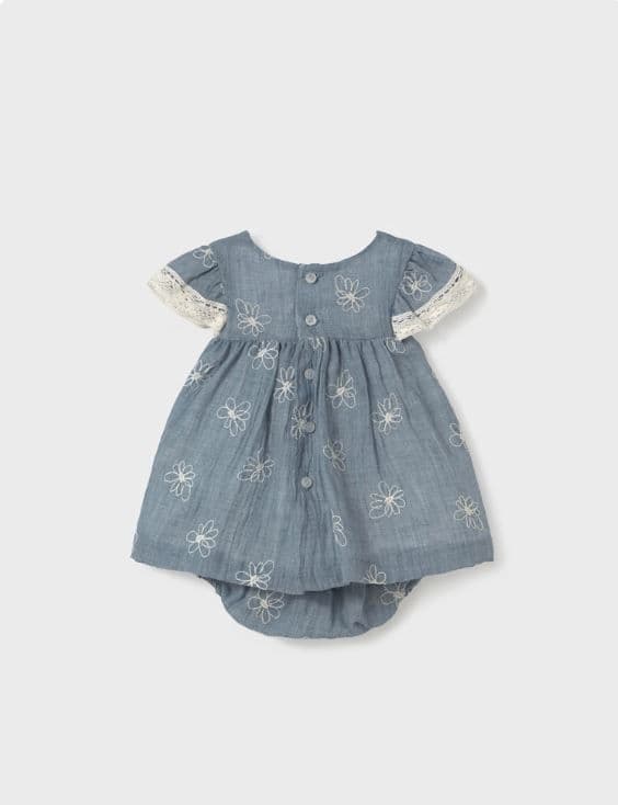 Conjunto Vestido bordado + cubrepanal para beba Azul 1-2 MESES