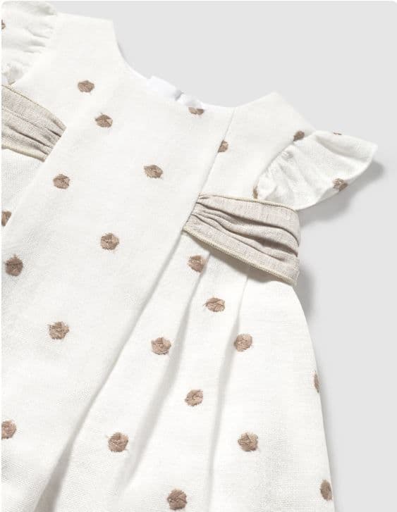 Conjunto Vestido bordado + cubrepanal a juego para beba Blanco 2-4 MESES