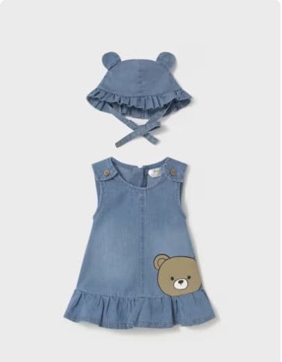 Set vestido tejano + gorro beba Azul 6-9 MESES