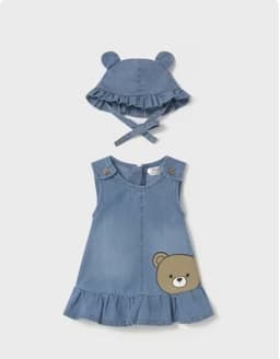 Set vestido tejano + gorro beba Azul 1-2 MESES