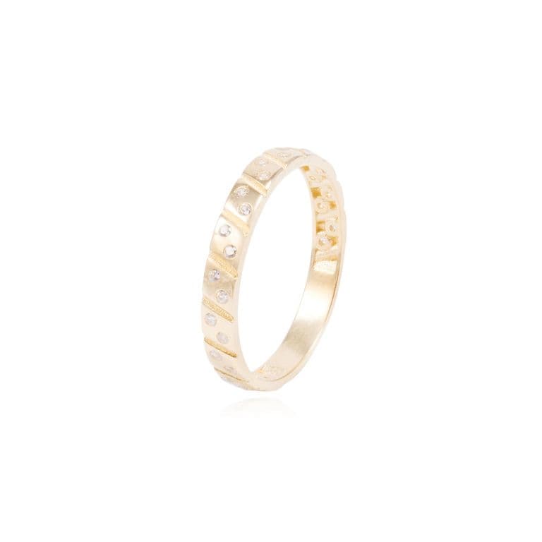 Anillo de Oro 18Kt Texturizado y Circon Amarillo 16