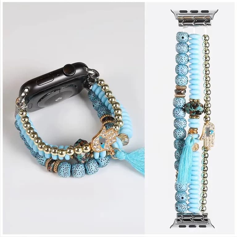 Correa Pulsera Bohemia para Apple Watch 4244 mm Diseno Artesanal Cuentas Decorativas