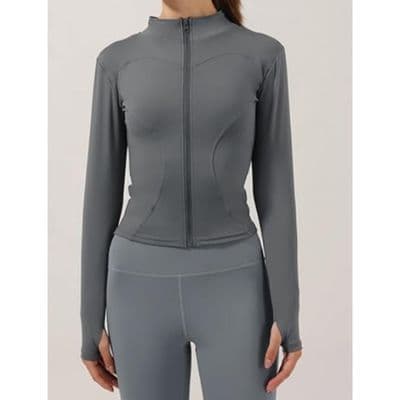 Poleron Deportivo Mujer Ajustado Elasticado Cierre 9014 Gris L/XL