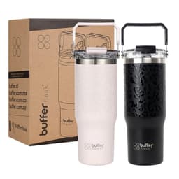 Vaso Termico Set x2 Mug Botella Agua Buffer Acero Inoxidable - Rosa - 900ml