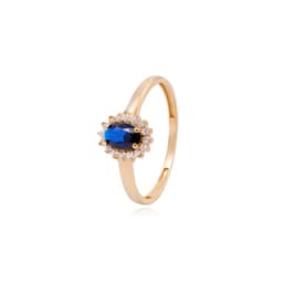 Anillo Compromiso de Oro 18Kt Roseta Circonita-Zafiros Amarillo 14