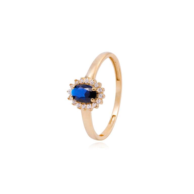 Anillo Compromiso de Oro 18Kt Roseta Circonita-Zafiros Amarillo 14