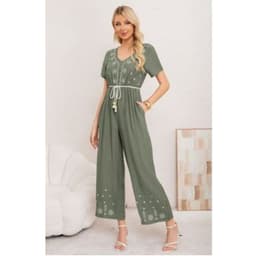 Enterito Mujer Casual Pierna Ancha Bordado Cuello V 3350 Verde S