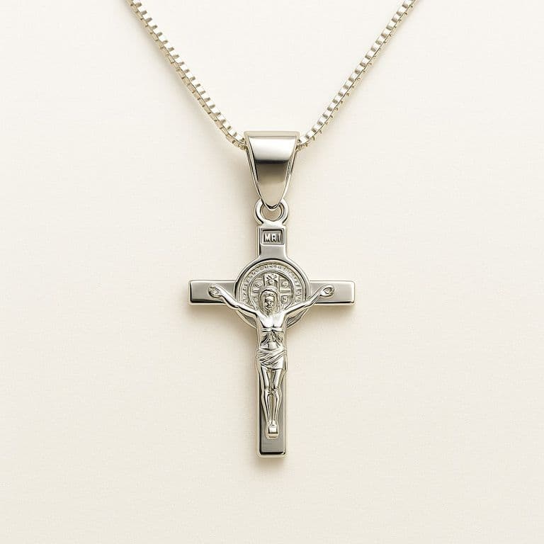 Collar Crucifijo San Benito 50cm Plata 925 Plateado TALLA UNICA