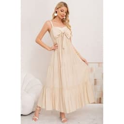 Maxi Vestido Mujer Largo Liso Tirantes Ajustables Eventos Fiesta 3361 Beige M