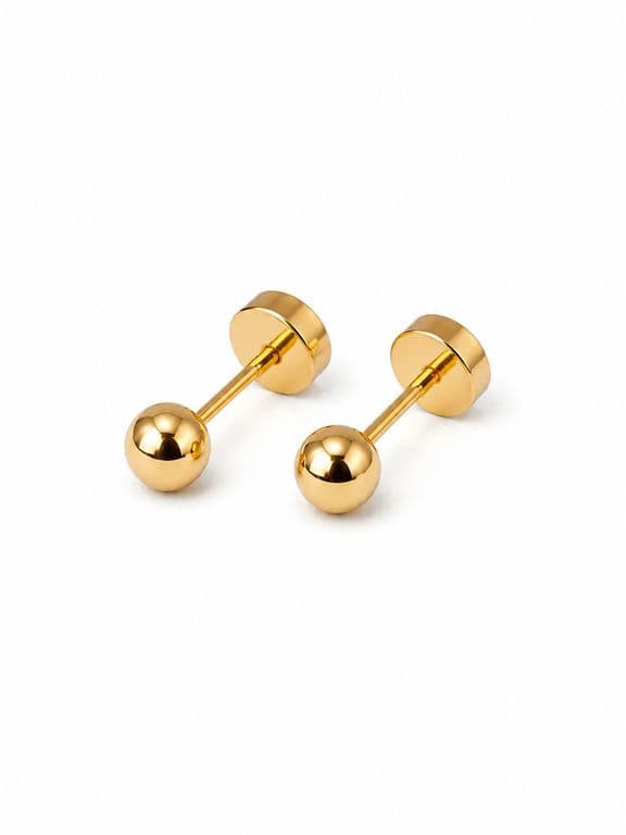 Aros Bolita Abridores 4mm N3 Oro 14K A Presion Bebe Nina Hipoalergenicos