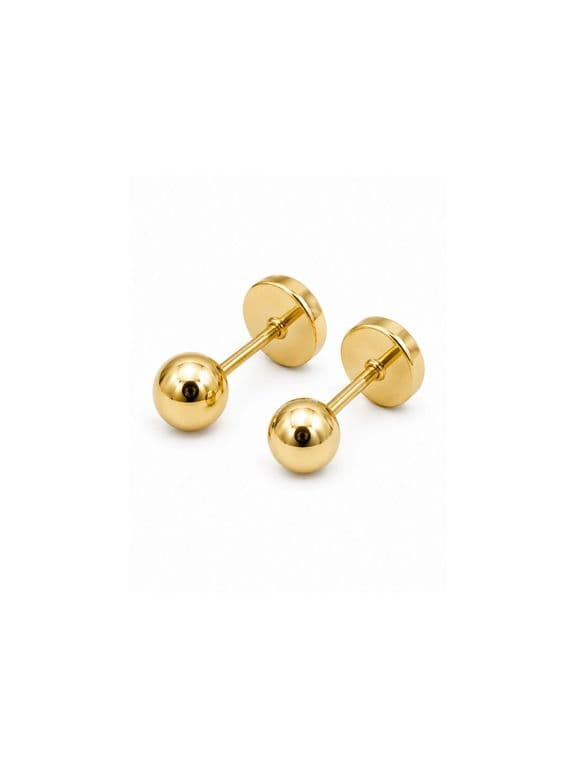 Aros Bolita Abridores 4.5mm N4 Oro 14K A Presion Bebe Nina Hipoalergenicos