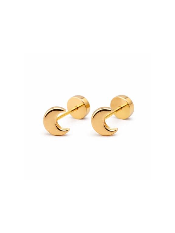 Aros Abridores Luna 5x3mm Oro 14K A Presion Bebe Nina juvenil Hipoalergenicos