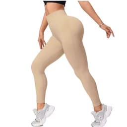 Calza Mujer Deportiva Acanalada Fitness GyM Levanta Cola 9007 Beige S/M