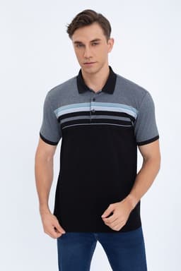 Polera Pique Lineas Bicolor Hombre Algodon Primavera verano 0186 Negro S