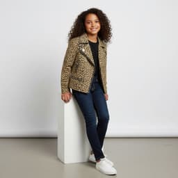 Chaquetas Animal Print Nina Estilo Biker Moda Casual Dorado 6