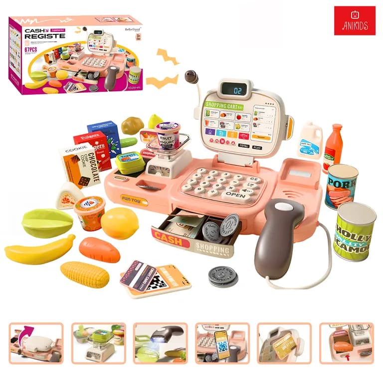 Caja Registradora Infantil Ninos Juguete Didactico 67 Piezas Rosado