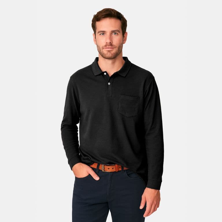 Polera Pique Manga Larga Negro XL