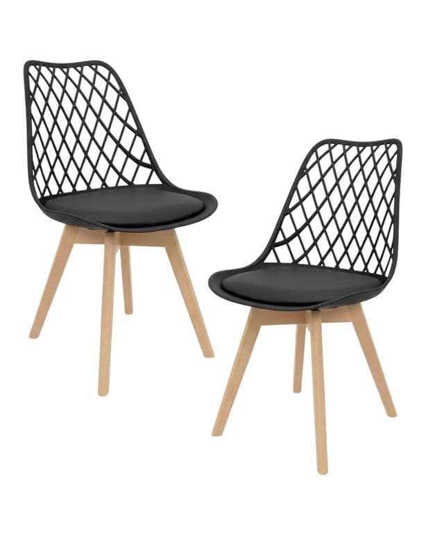 Pack 2 Silla de comedor acolchada Tulip Mesh Negro