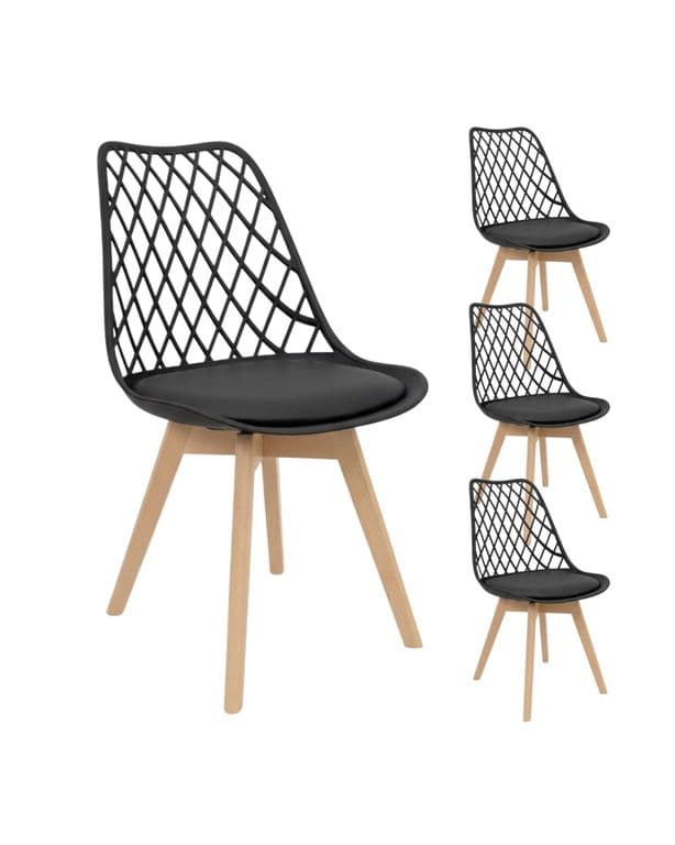 Pack 4 Silla de comedor acolchada Tulip Mesh Negro
