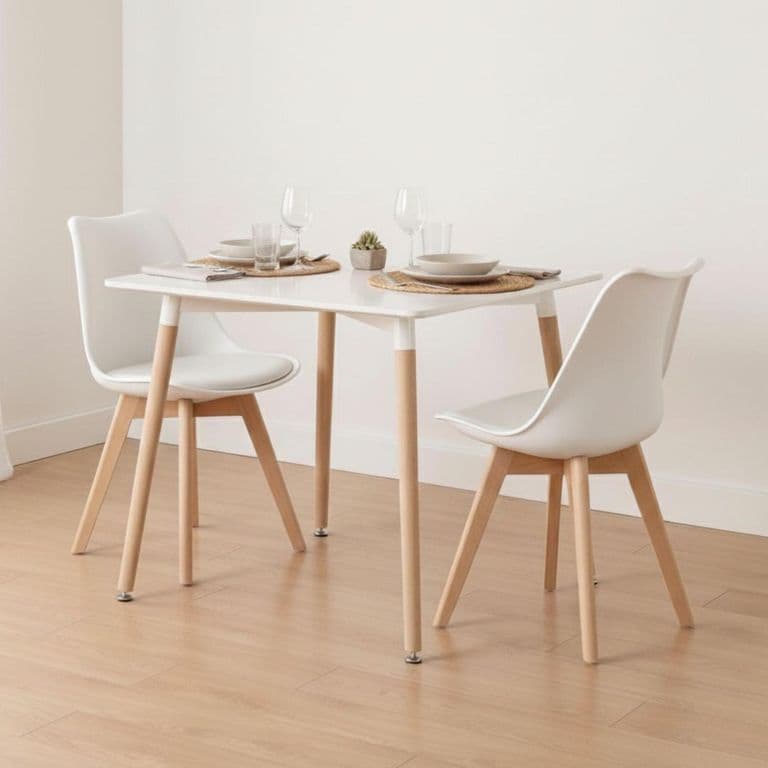 Comedor Mesa Aroa Blanca 80x80 cm + 2 Sillas Tulip Blanca Blanco