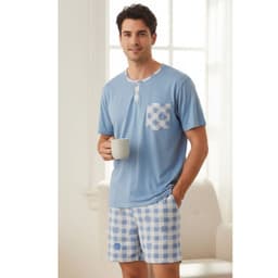 Pijama Hombre Verano Short Y Polera Colores 4025 Celeste XL