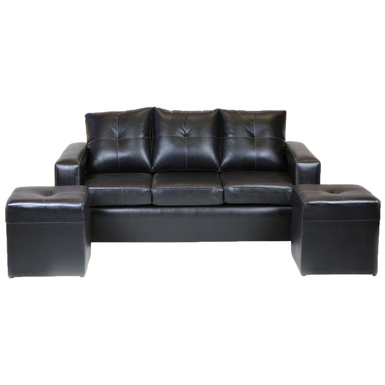 Living Emanuel 3 Cuerpos Y 2 Poufs - Cuero Sintetico Pu Negro