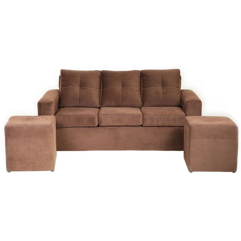 Living Emanuel 3 Cuerpos Y 2 Poufs - Tela Felpa / Chocolate