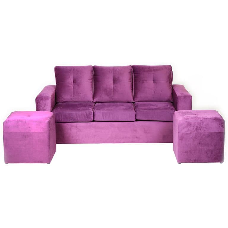 Living Emanuel 3 Cuerpos Y 2 Poufs - Tela Felpa / Lila