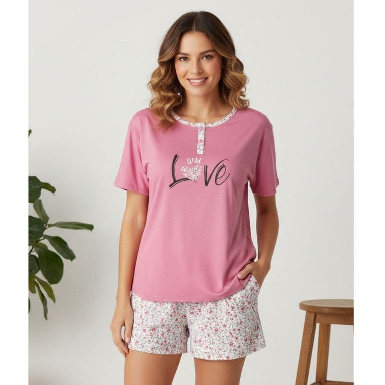 Pijama Mujer Verano Short Y Polera Manga Corta 4047 Rosa S